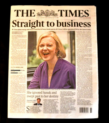The Times UK Newspaper 06/09/22 September 6th 2022 Liz Truss is Prime Minister