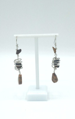 Natural Lions Skin stone Alpaca Silver Chandelier Earrings