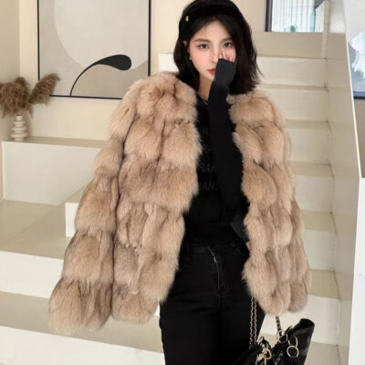 Occident Style Real Fur Winter Rabbit Fur Fox Fur Coat Womens