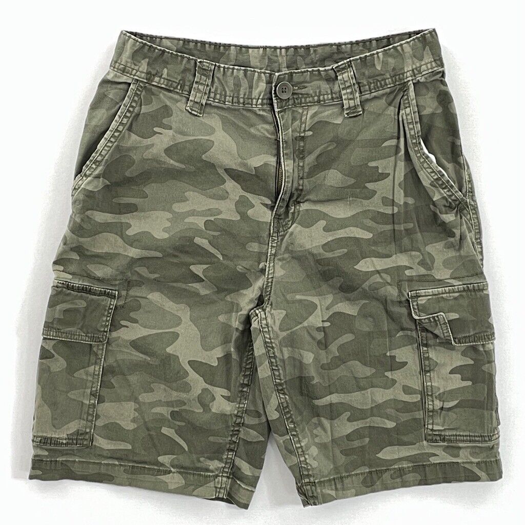 George Mens Cargo Shorts Green Camouflage Flat Front Stretch George Mens Cargo Shorts Green Camouflage Flat Front Stretch