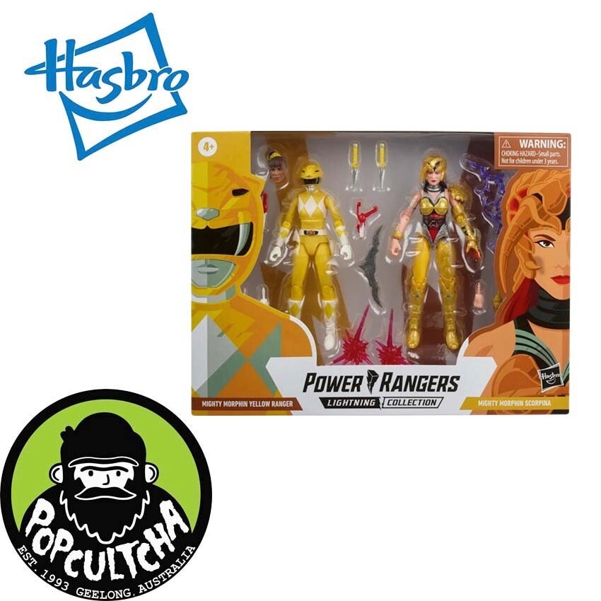 Power Rangers Colección Lightning Mighty Morphin Yellow Ranger Aisha Vs. Scorpina Paquete de 2 Cifras de acción coleccionables Premium de 6 Pulgadas