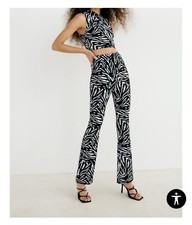 ZARA Zebra Print Jacquard High Waisted Flared Knit Pants Elastic Waistband Sz S