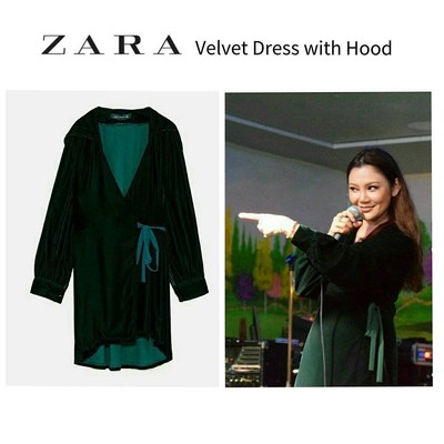 zara green velvet wrap dress