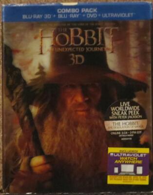 THE HOBBIT AN UNEXPECTED JOURNEY BLURAY + 3D + DVD  W/SLIPCOVER