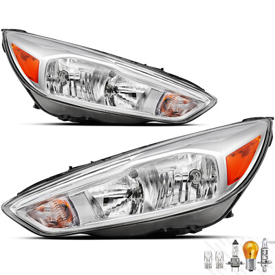 For 2015-2018 Ford Focus Headlights Assembly OE Style Halogen Chrome Amber 15-18