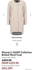 ***gant Collarless Boiled Wool Coat*** Bnwt*** Rrp £295