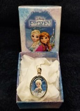New Disney Frozen Elsa Oval 1" Pendant Sterling over Brass 18" Necklace SHIPFREE