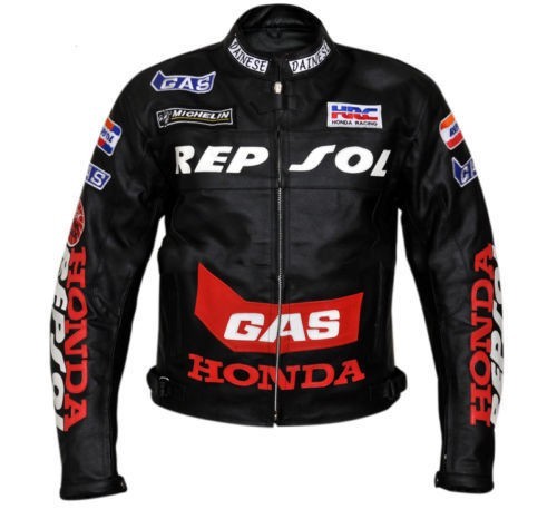 Veste en cuir Moto GP de course pour homme en cuir de vachette véritable noir et blanc