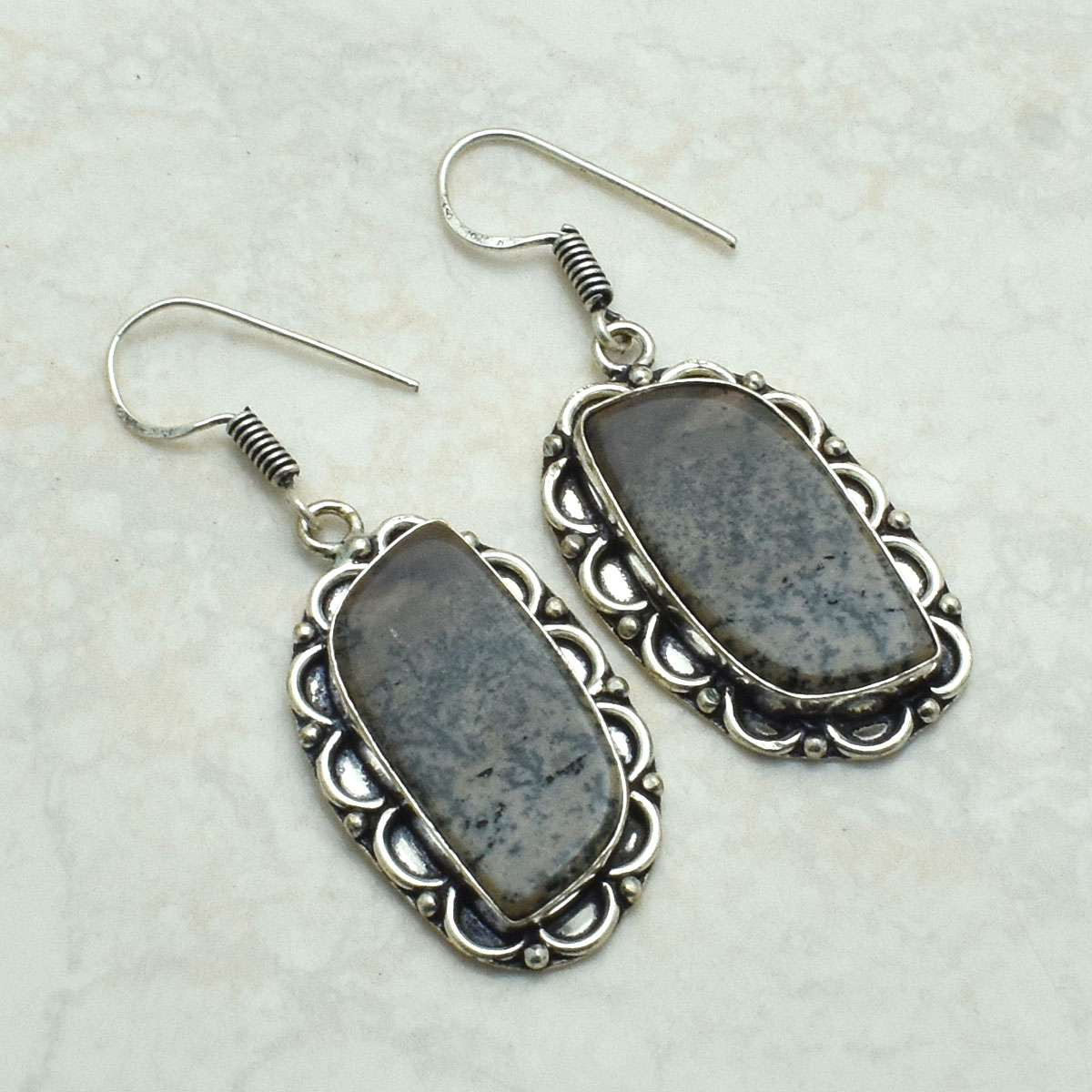 Honey Dendrite Opal Gemstone Drop Dangle Earrings Jewelry Women Gift 2