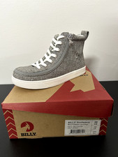 NEW- Billy Footwear KIDS Classic Lace High Grey Jersey - Zipper and Tie closure