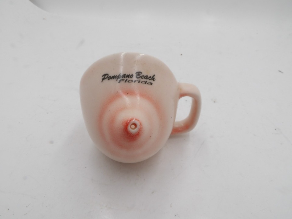 A genuine vintage novelty creamer shaped like a boob — actual kitschy Florida souvenir pottery that's more folk-art weird than crude, and a total conversation starter on any coffee bar.