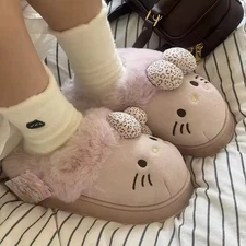 Fall Winter Hello Kitty Slippers For Women Plush Kawaii Sanrio Home Warm Cotton
