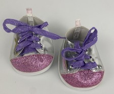 Build A Bear Workshop Silver  Pink Glitter Toe Tennis Shoes Purple Laces