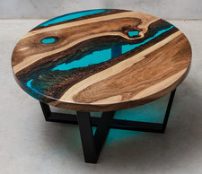 Round Coffee Table Solid Wood Epoxy Resin Side Table Live Edge Rivertable