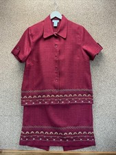 Alfred Dunner 2 Pc Skirt Set Red Grandma Core Embroidered Top 14 Skirt 12 Vtg