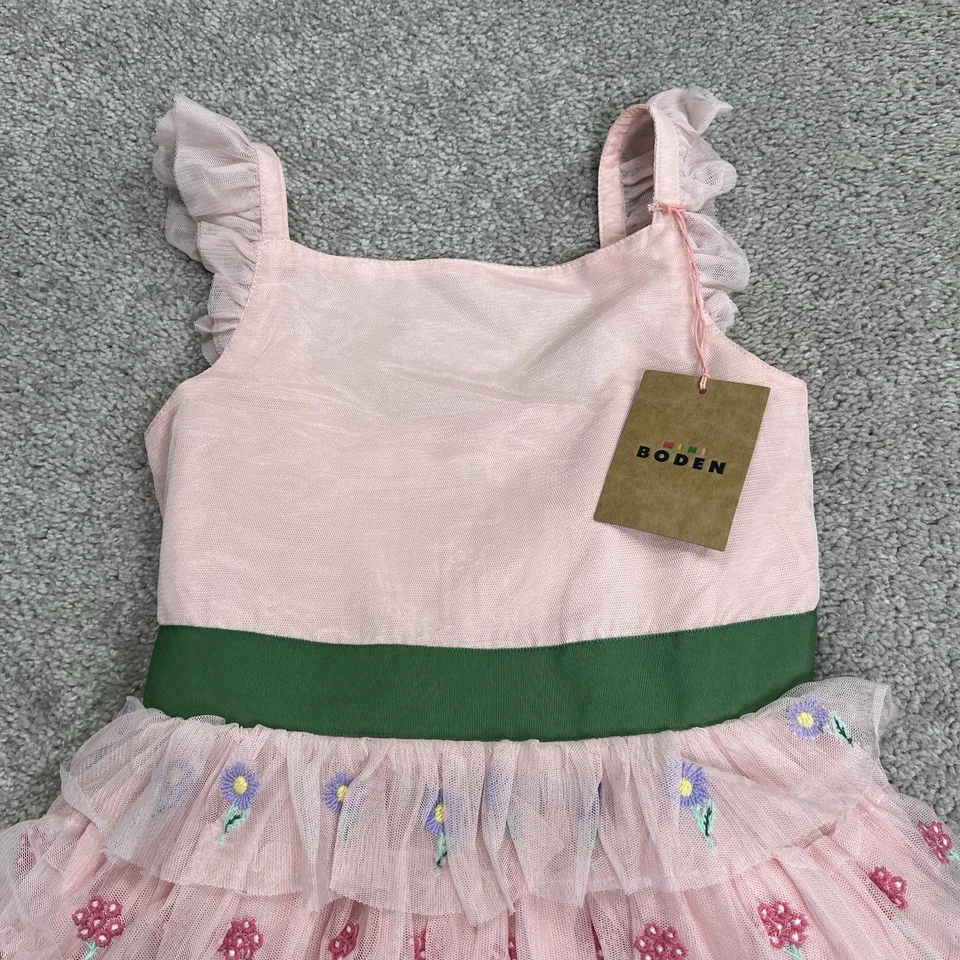 Vestido Boden Bordado Tul Tiza Rosa Flores 6-7 Años Niñas Forrado Nuevo Con Etiquetas Foto 3 de 4