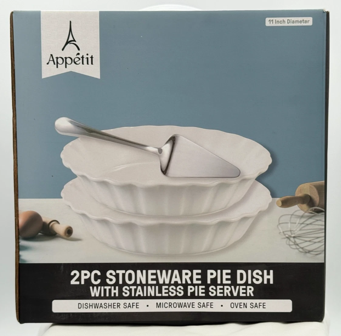 Appetit 2 PC Stoneware Pie Dish W/ Stainless Steel Pie Server - 11 Inch Diameter
Opens in a new wind