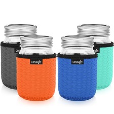 Cosmos 4 Pcs Neoprene Mason Jar Sleeve For 16 OZ Jar, Gray Blue Orange Cyan