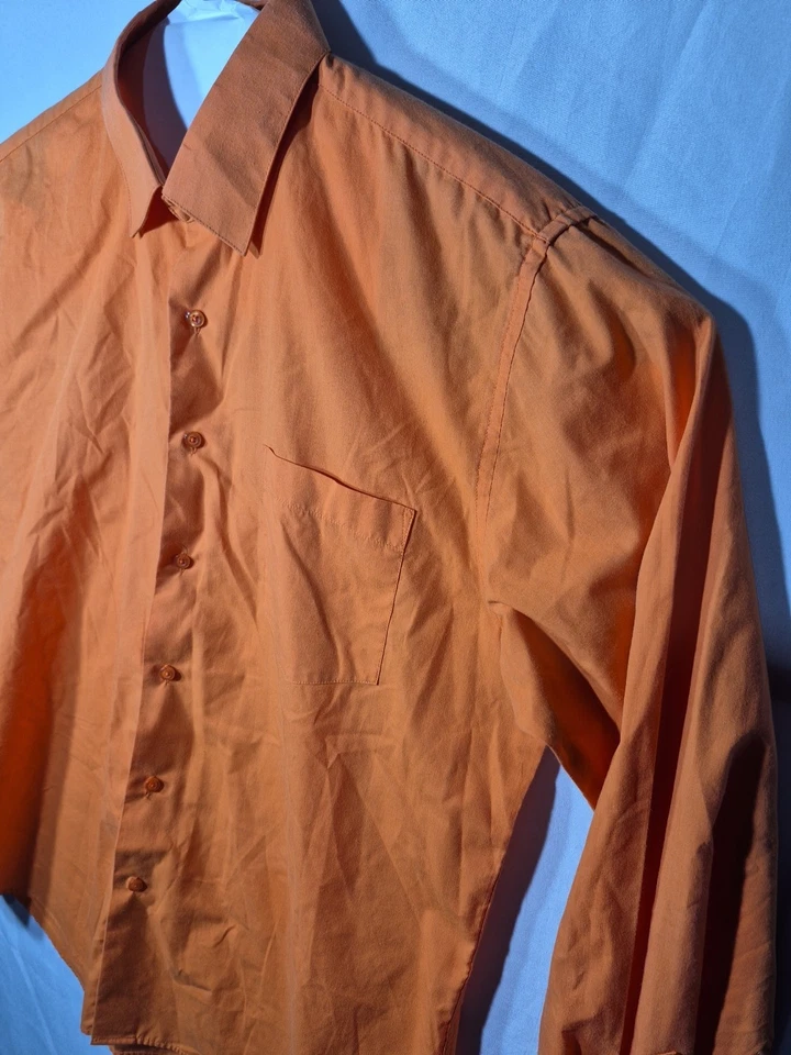 Berlioni Mens dress shirt L Button Up Long Sleeve Cotton Orange  - Image 3 of 4
