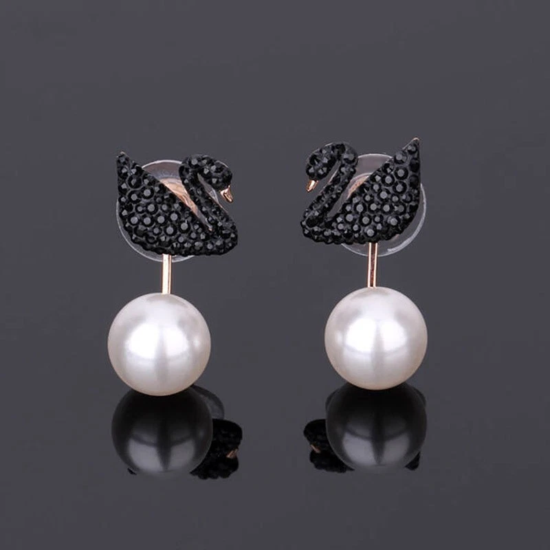 Brincos Swarovski Black Swan borla pérola elementos Swarovski cristal cisne - Imagem 2 de 4