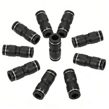 10 Pcs 1/4" Union Push to Connect Pneumatic Air Line Fitting Black