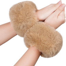 Faux Fur Wrist Cuffs White Arm Warmers for Women Party Costumes Accessory