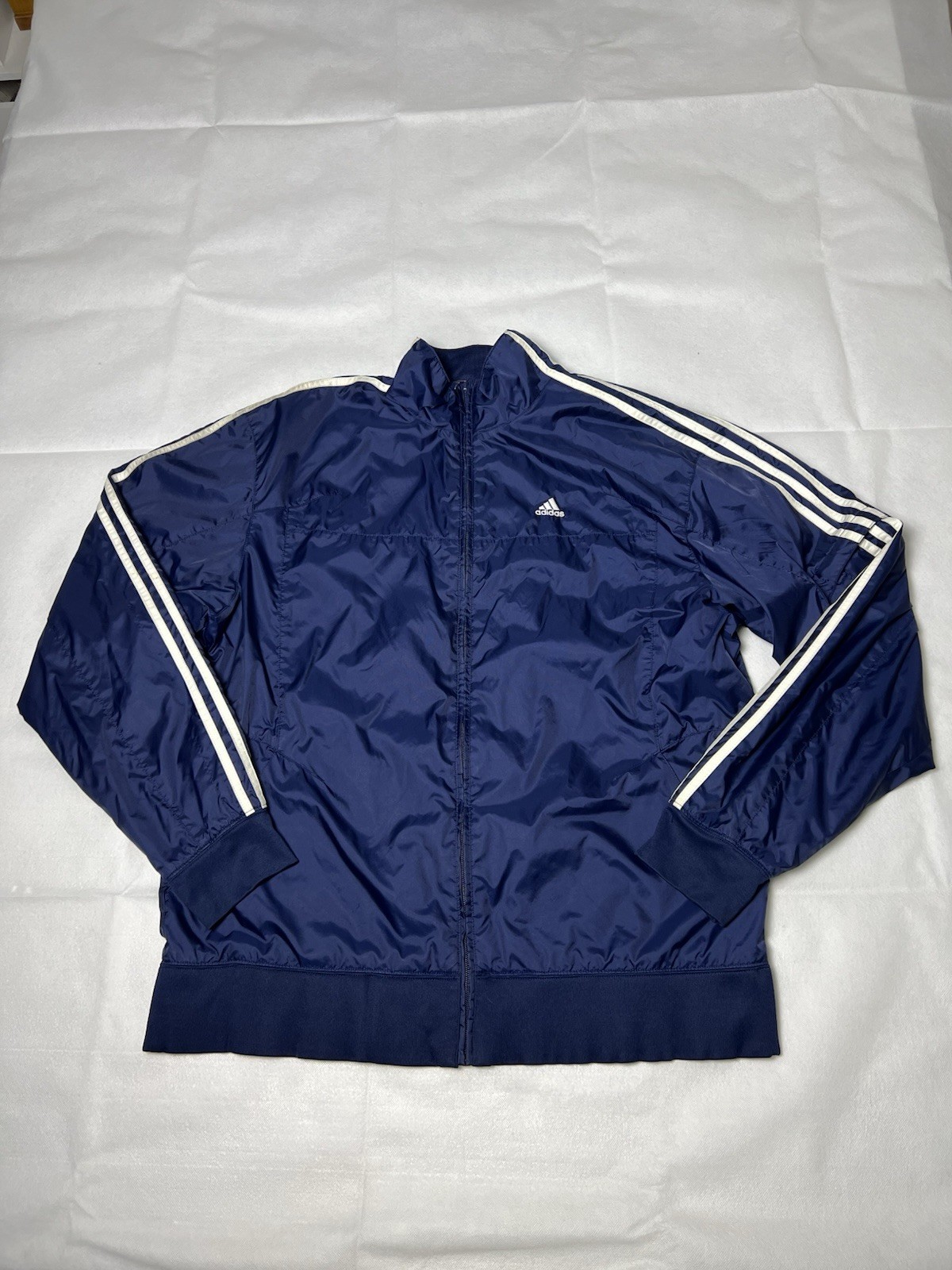 Adidas Track Jacket Mens Size Large Blue White Three Stripes Full Zip