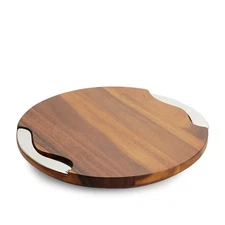 Nambé Cheese Block and Knife Set – Round Acacia Wood Board Featuring Stainles...