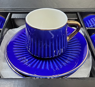 La Otantik Signature Turkish Expresso Bone China Cup Set Cobalt Blue w/Gold Trim