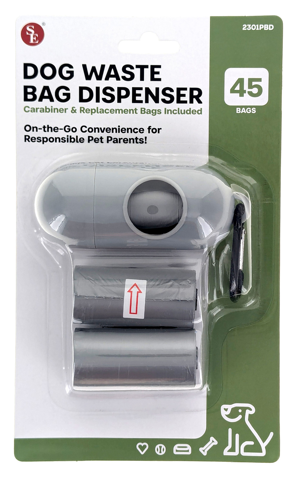 45 Bags-Dog Waste Bag Dispenser Set With Carabiner Attaches to dog leash