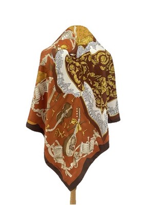Lancel Paris Silk Scarf Large Square Musical Instrument Violin Orange VTG #A78