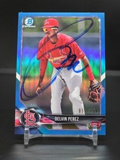 DELVIN PEREZ Signed 2018 BOWMAN CHROME BLUE REFRACTOR Autograph AUTO /150 🔥