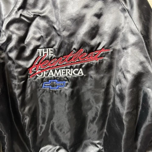 Chevrolet Nylon Jacket The Heartbeat Of America Mens Large Satin Vintage Black image 6