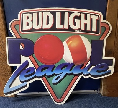 Large Bud Light Beer Pool League Billiards Metal Sign Man Cave Vintage 1993 RARE