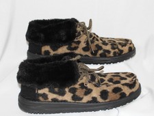 Hey Dude Britt Leo Nut Leopard Fur Lined Slip On Bootie Casual Shoe Size 8