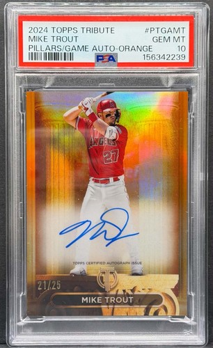 2024 Topps Tribute Mike Trout Pillars Of The Game Orange AUTO /25 PSA 10 GEM MT