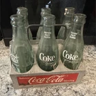 Coca-Cola Glass Bottle Carrier w 6-6.5 oz. Clear Bottles, Vintage Collectible