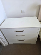White Painted Wood 3 Drawer Chest of Drawers Chrome Pull Handles 90x75x45cm