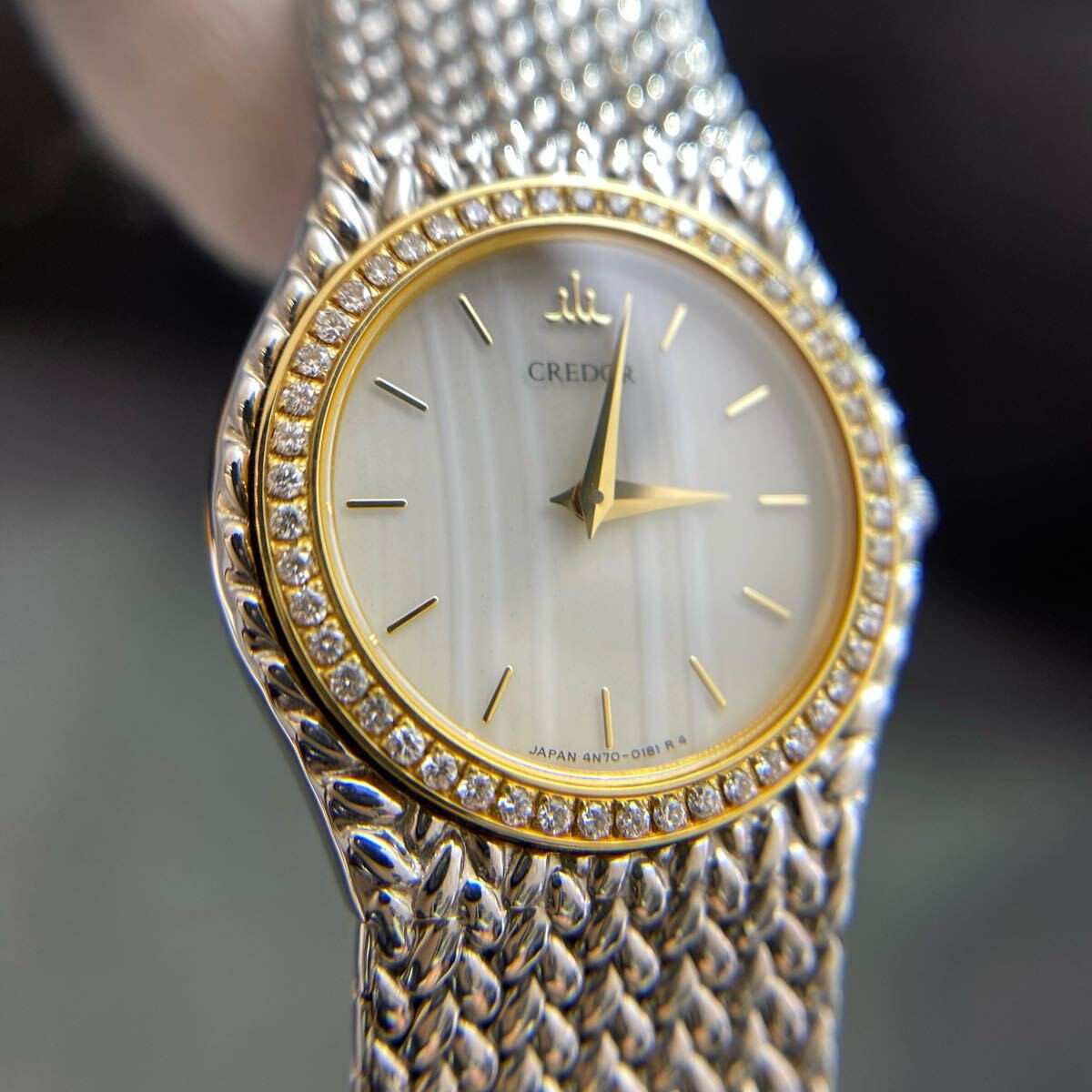 Seiko Credor 18Kt Diamond Bezel White Agate Women'S 4N70 Seiko Credor 18Kt Diamond Bezel White Agate Women'S 4N70
