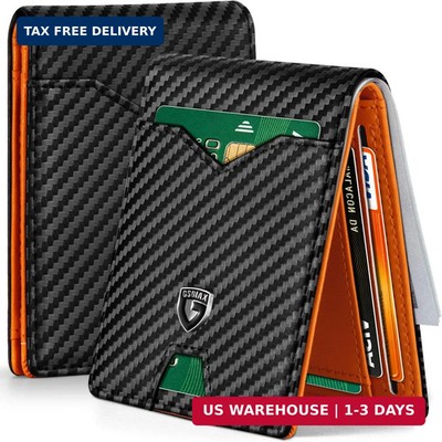 GSOIAX Slim Wallet for Men Rfid Blocking Leather Bifold Front Pocket Carbon Fibe
