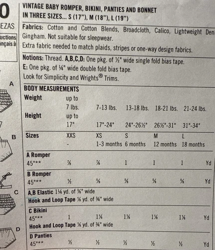 Simplicity Pattern 1600 Baby Romper Bikini Panties Bonnet Sz XXS-L - Picture 5 of 5