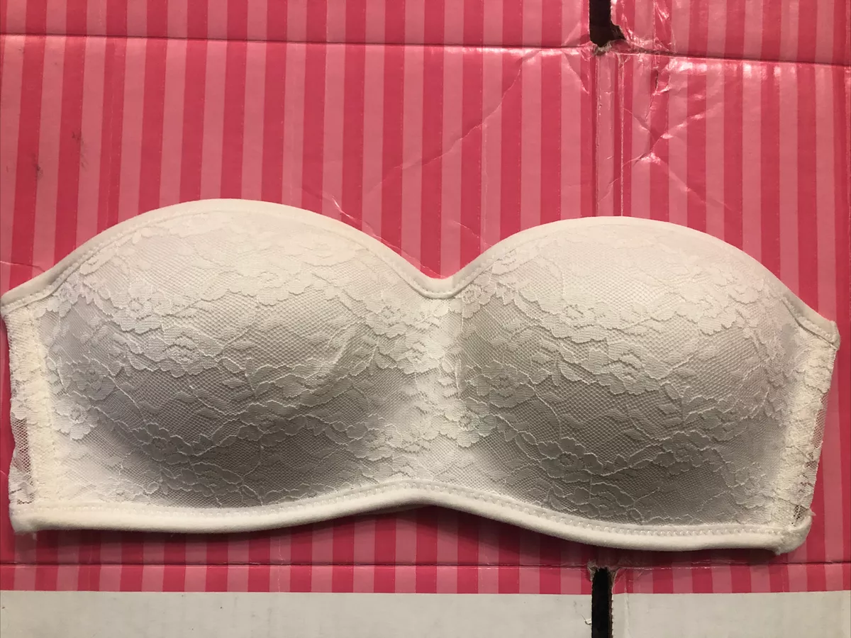 PINK Victoria Secret Size S Women's White Lace Strapless Bra White