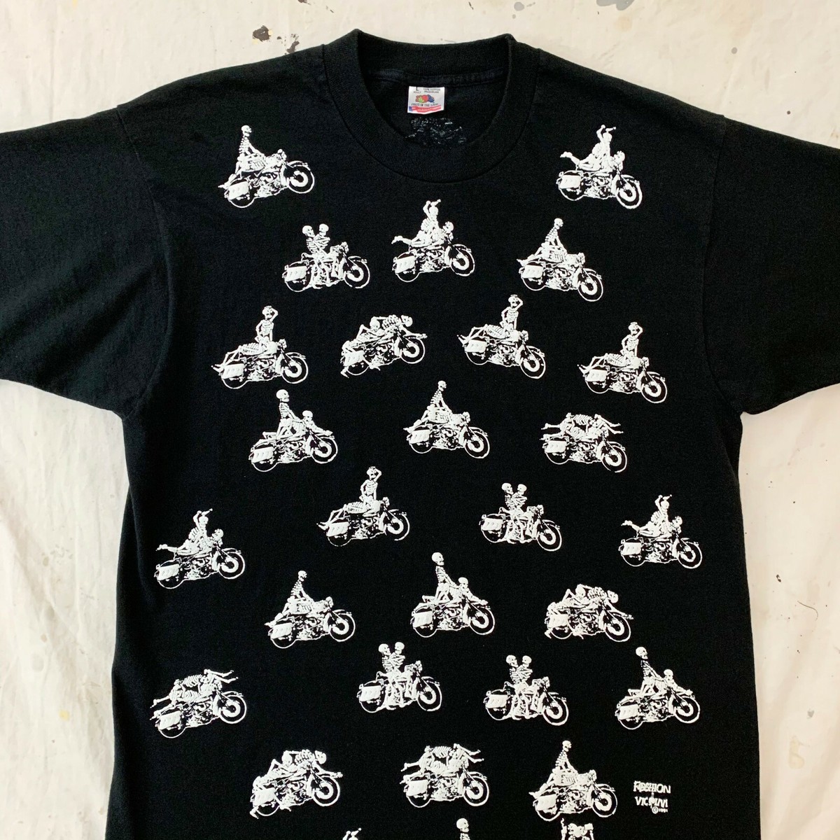 90s FASHION VICTIM スケルトン 48手 Tシャツ M VTG 90s Fashion Victim Skeleton Motorcycle Sex Position Shirt