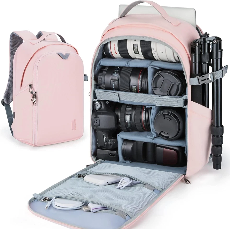 Large Capacity Anti-Theft Camera Backpack for DSLR & 15.6" Laptop - Pink - Изображение 3 из 4