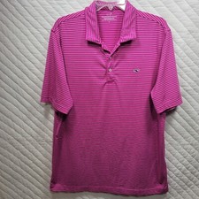 Vineyard Vines Shirt Mens Large Pink Polo Striped Performance Stretch