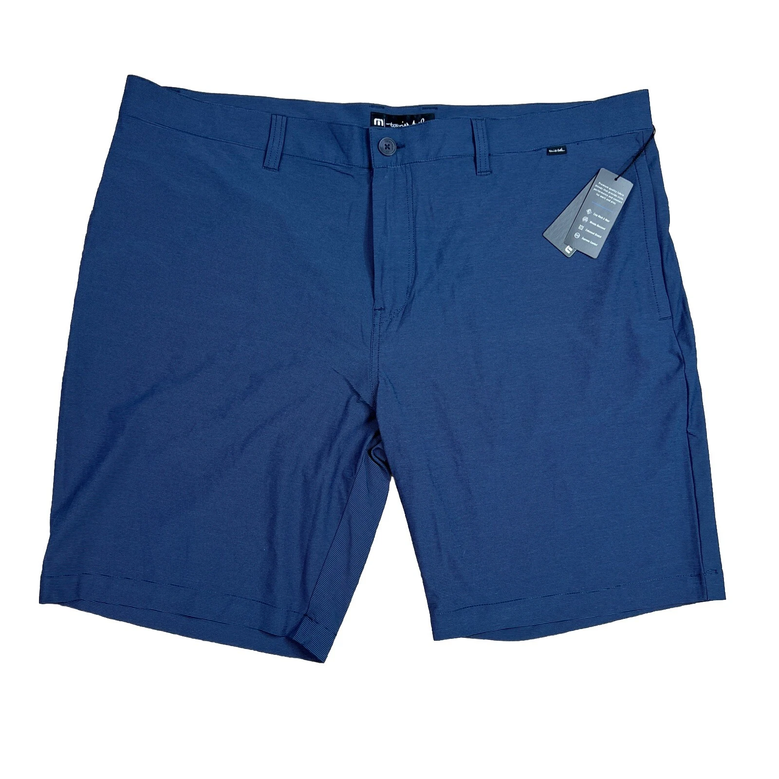 Travis Mathew Men 42 Wicking Performance Shorts "Carlsbad" Blue Striped Golf NEW