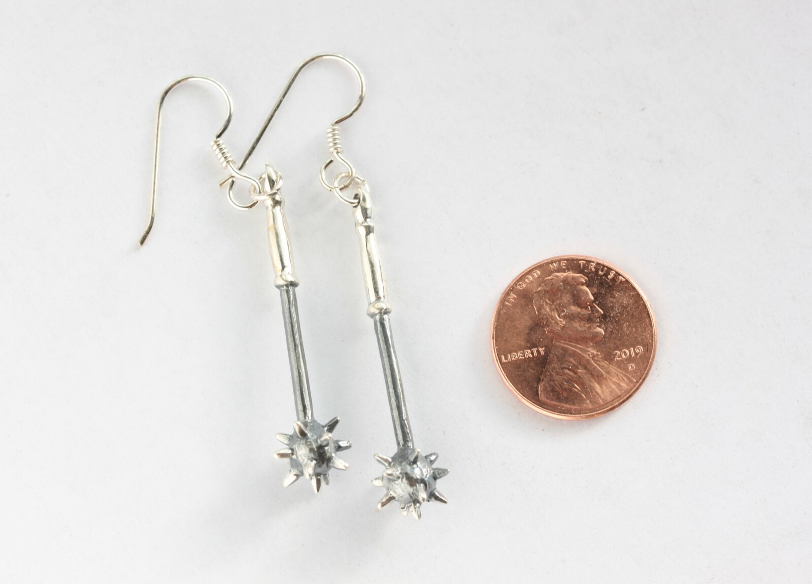 Mace earrings. Hand made in sterling silver. Dark patina. eBay