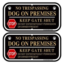 No Trespassing Dog On Premises Signs, 2 Pack Dog On Premises Keep Gate Shut S...
