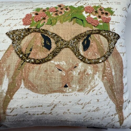 Bunny Easter Spring Decorative Lumbar Beaded Accent Pillow 22" x 12" - Picture 2 of 8