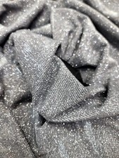 Silver Glitter On BLACK SPANDEX Fabric By The Yard Gown Prom SHINE Stretch